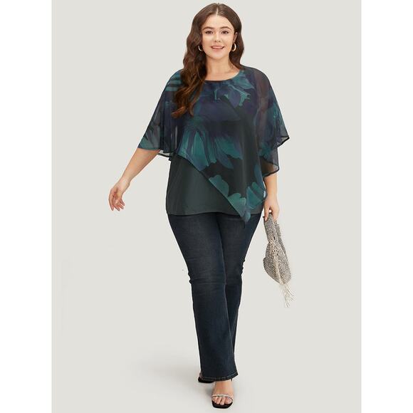 Size 18 - 20 • 2x • BloomChic • Floral Mesh Asymmetrical Dolman Sleeve Blouse - Picture 3 of 7
